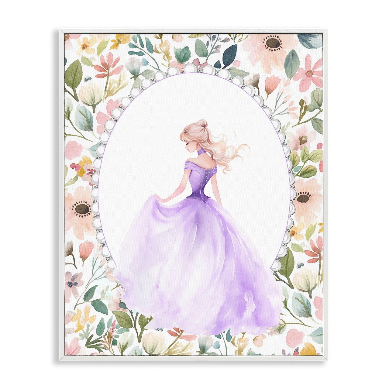 Stupell Industries Purple Princess with Pearl Border Framed Giclee, design by Christine Simpson Art